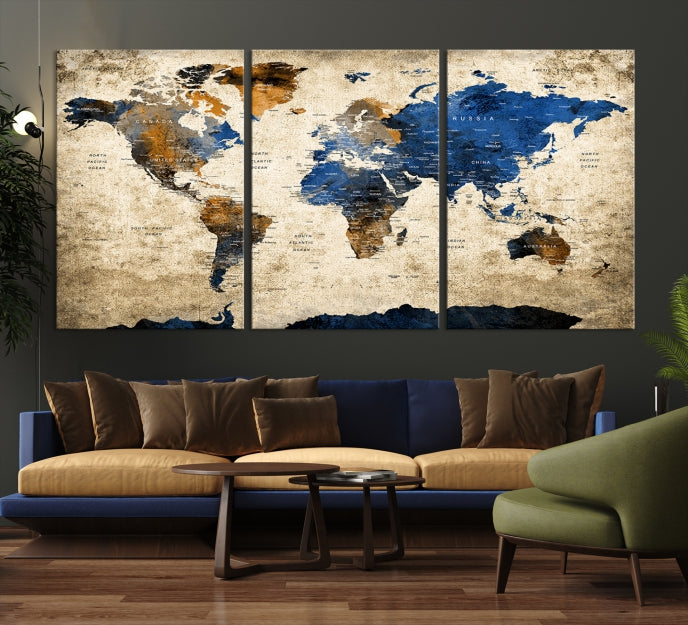 Upgrade Your Decor with a Touch of Grunge & Vintage StyleOur Modern Travel World Map Canvas Print Wall Art