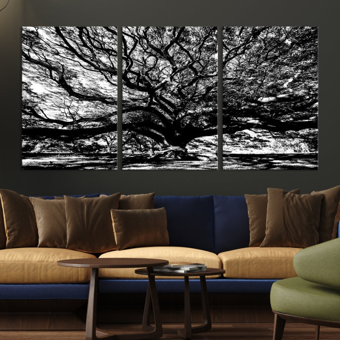 Black and White Big Oak Tree Canvas Wall Art Nature Print Wall Decor