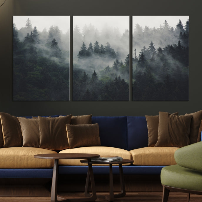 Extra Large Misty Forest Wall Art Foggy Landscape Picture Print on Canvas