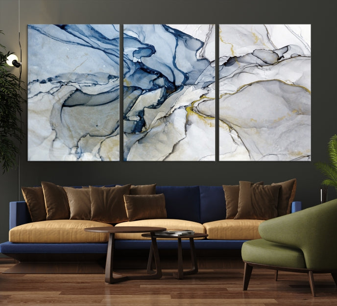 Create a Serene & Stylish Atmosphere with Our Large Blue Fluid Abstract Canvas Wall Art PrintA Modern Masterpiece