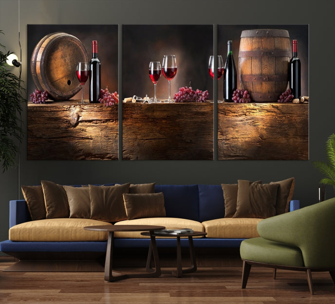 Wine and Barrels Large Wall Art Canvas Print