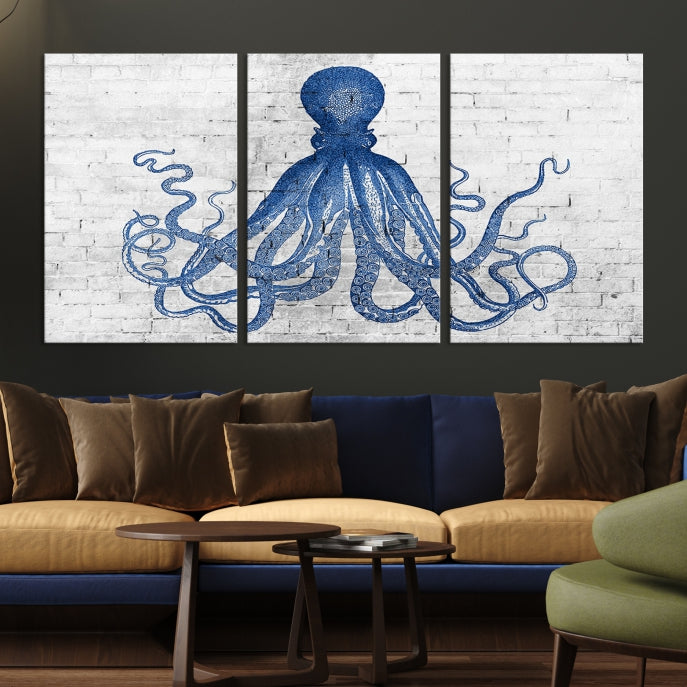 Octopus with Brick Wall Background Large Canvas Art Print for Living Room Decor