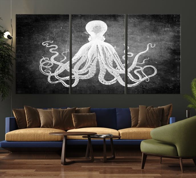 Black and White Octopus Art Print Canvas Wall Decor Easy to Hang