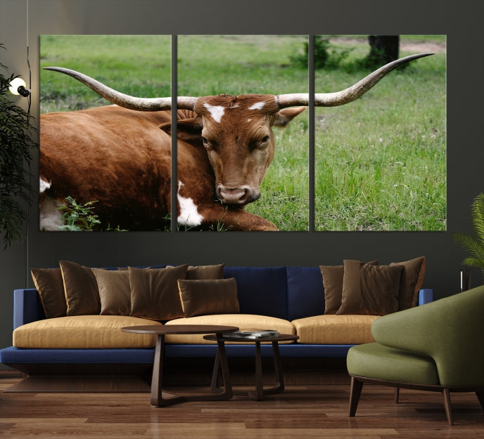 Big Horn Cow Animal Large Wall Art Canvas Print