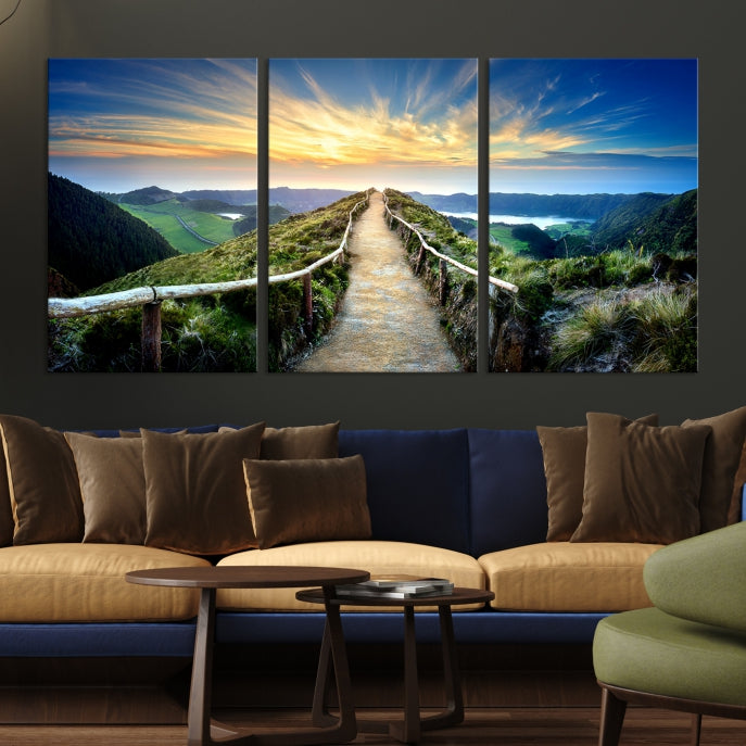 Thrilling Path to Sunset Extra Large Wall Art Mountain Landscape Canvas Print