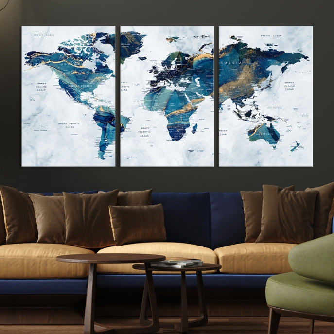 Extra Large World Map Wall Art Canvas Print Housewarming Gift