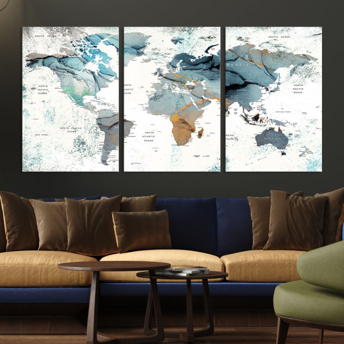 Modern Abstract Large World Map Wall Art Canvas Print for Wall Decor