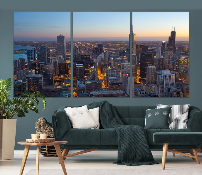 Aerial View of Chicago Wall Art Skyline Canvas Print Framed Ready to Hang