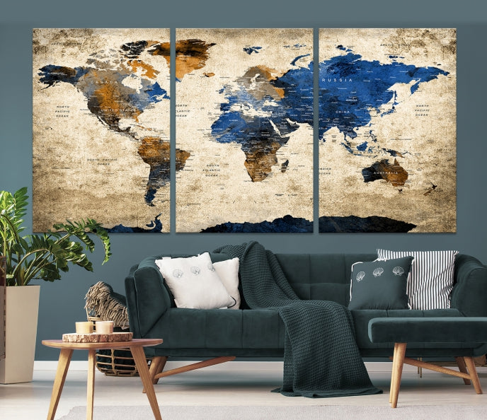 Upgrade Your Decor with a Touch of Grunge & Vintage StyleOur Modern Travel World Map Canvas Print Wall Art