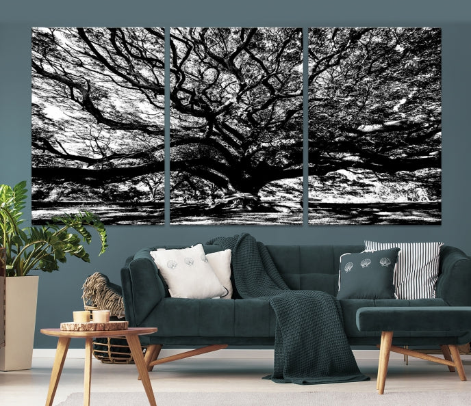 Black and White Big Oak Tree Canvas Wall Art Nature Print Wall Decor