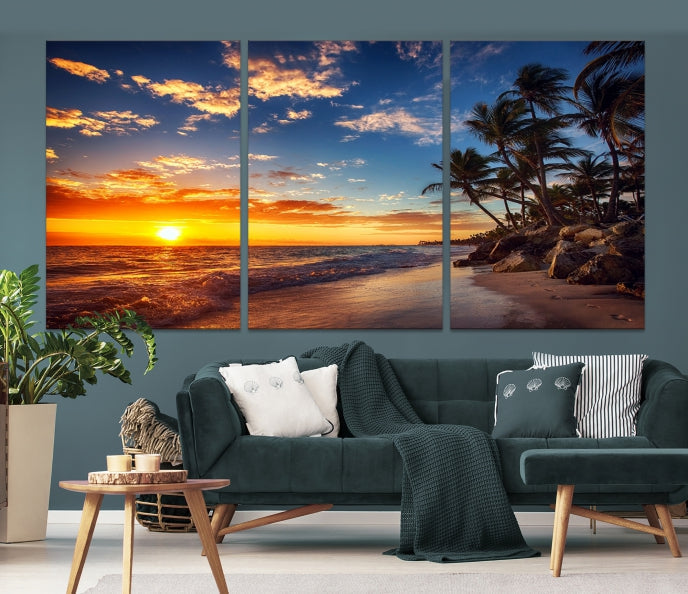 Large Coastal Wall Art Beach at Sunset Canvas Print