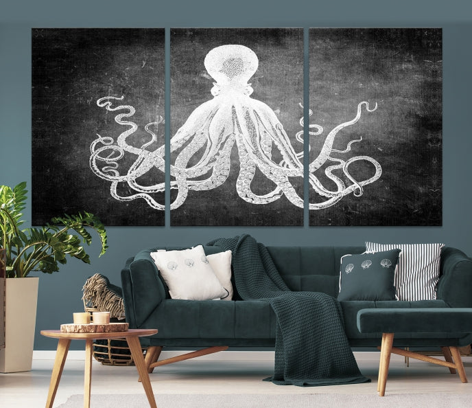 Black and White Octopus Art Print Canvas Wall Decor Easy to Hang