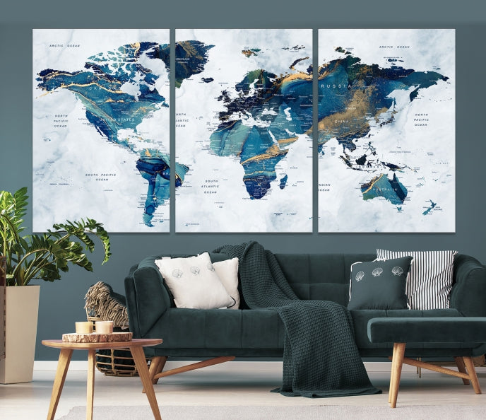 Extra Large World Map Wall Art Canvas Print Housewarming Gift