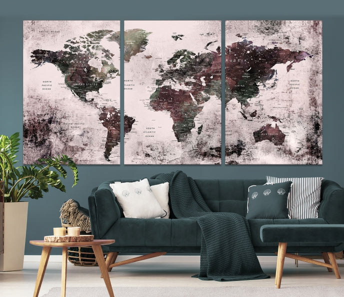 Large Grunge World Map Wall Art Print