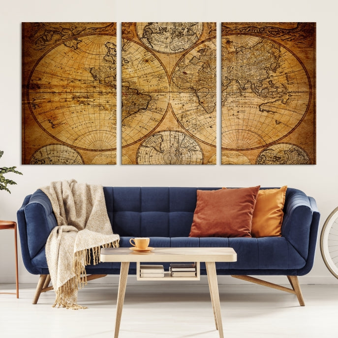 Large Wall Art Antique World Map Canvas PrintAtlas World Map Wall Art Print