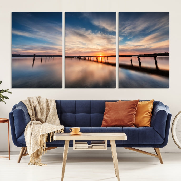 Wooden Pier at Sunset Seascape Wall Art Canvas Print for Home Office Decor