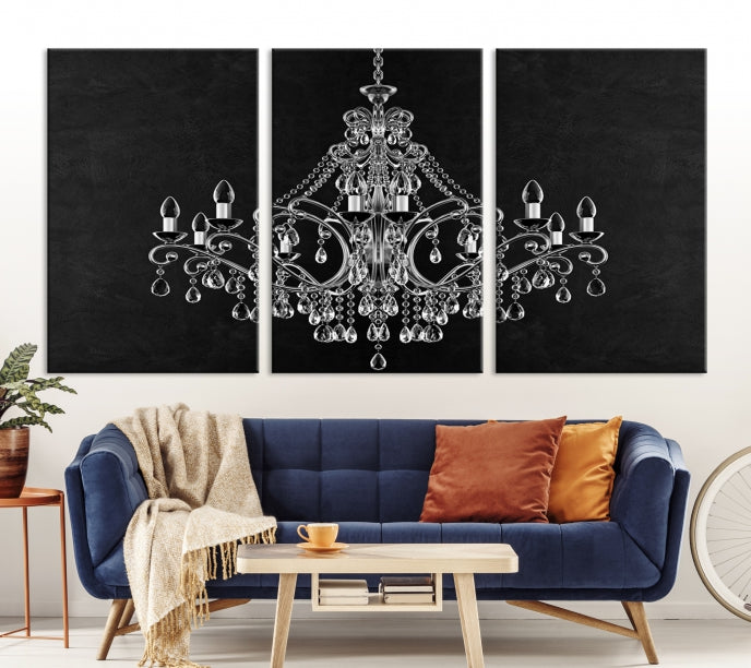 Black and White Chandelier Wall Art Canvas Print for Office Wall Decor