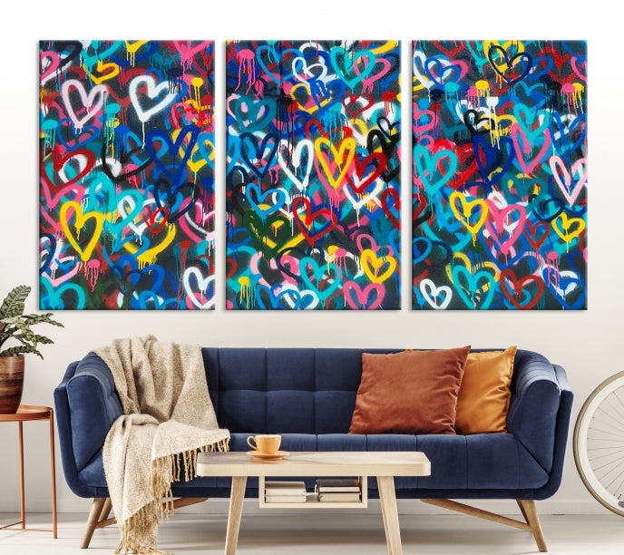 Colorful Hearts Abstract Painting Large Wall Art Canvas Print