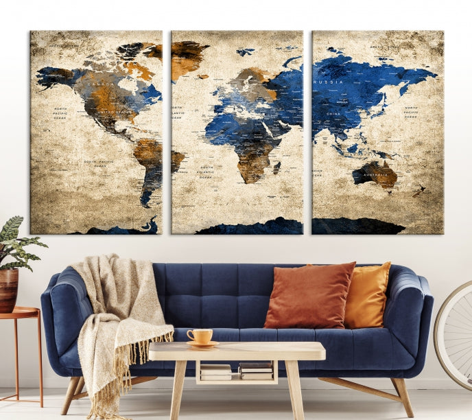 Upgrade Your Decor with a Touch of Grunge & Vintage StyleOur Modern Travel World Map Canvas Print Wall Art