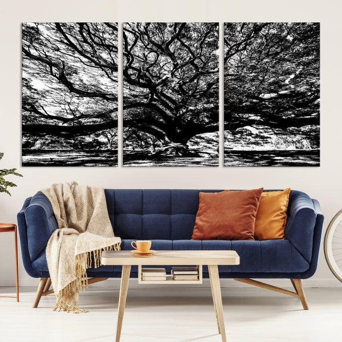 Black and White Big Oak Tree Canvas Wall Art Nature Print Wall Decor