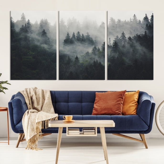 Extra Large Misty Forest Wall Art Foggy Landscape Picture Print on Canvas