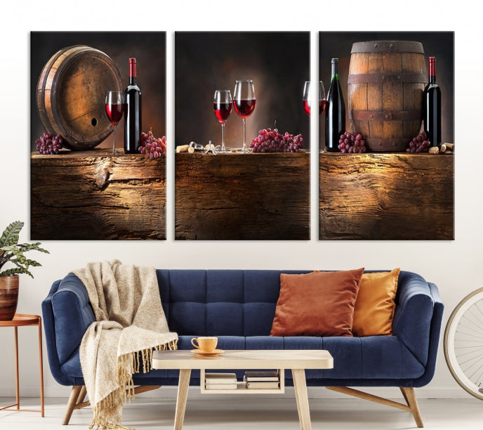 Wine and Barrels Large Wall Art Canvas Print