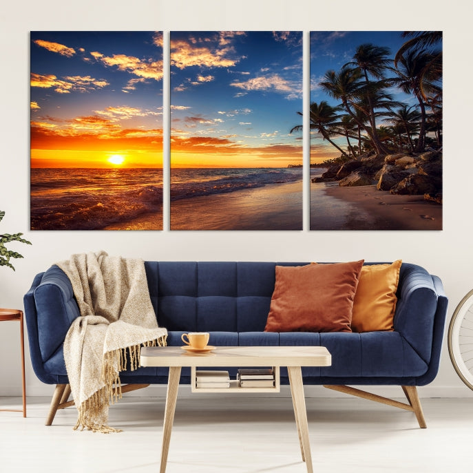 Large Coastal Wall Art Beach at Sunset Canvas Print