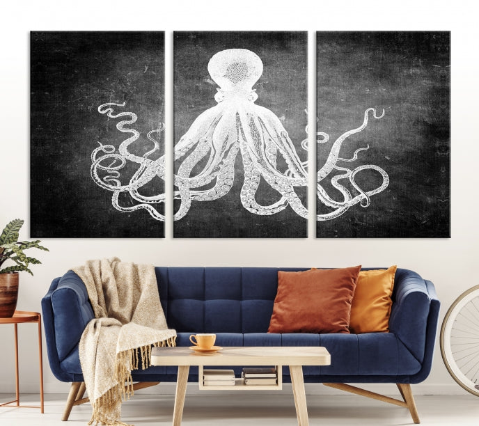 Black and White Octopus Art Print Canvas Wall Decor Easy to Hang