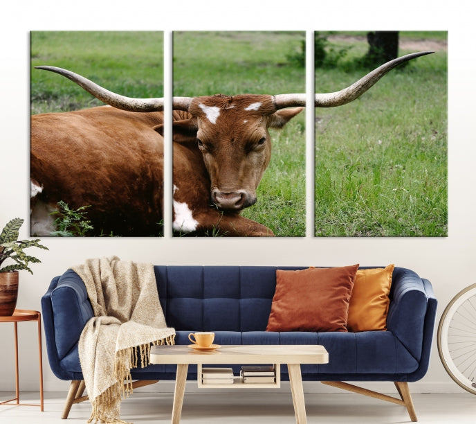 Big Horn Cow Animal Large Wall Art Canvas Print