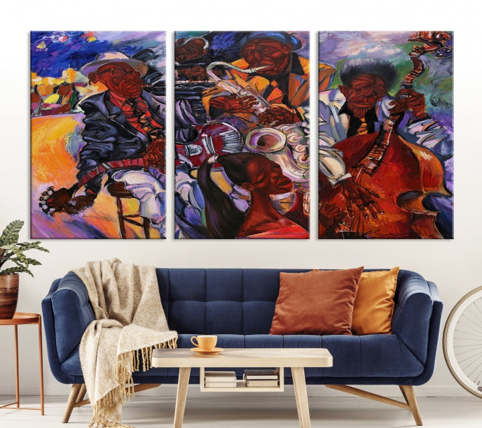 African American Jazz Mucisian Orchestra Abstract Painting on Giclee Canvas Wall Art Print