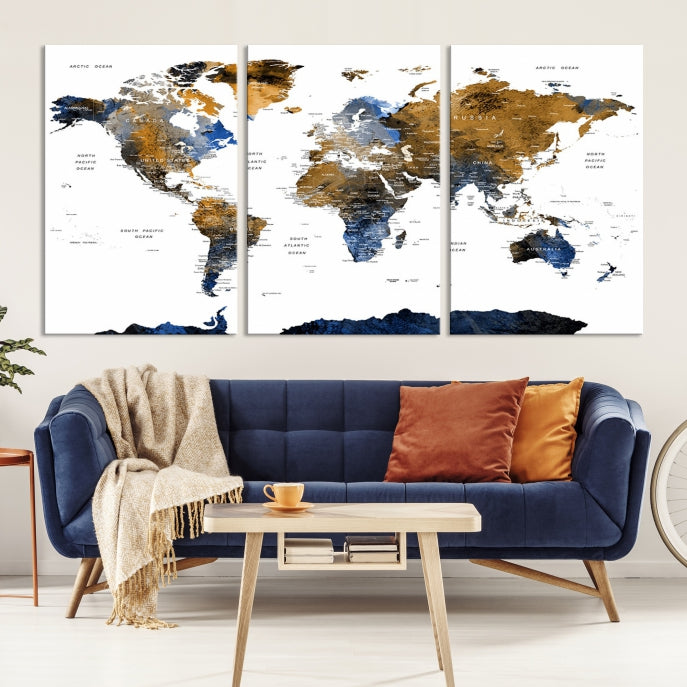 Bring Your Travel Dreams to Life with Our Large Modern World Map Canvas Print Wall ArtA Stylish & Informative Decor