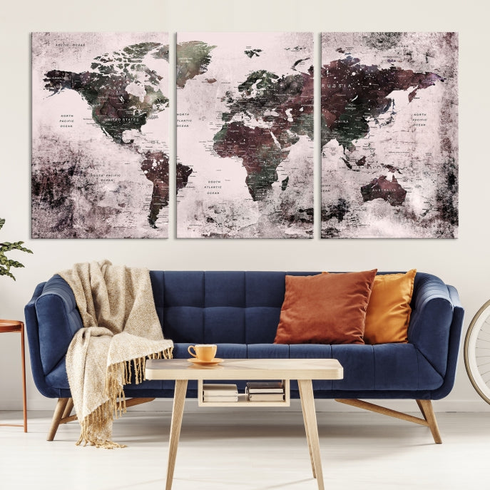 Large Grunge World Map Wall Art Print