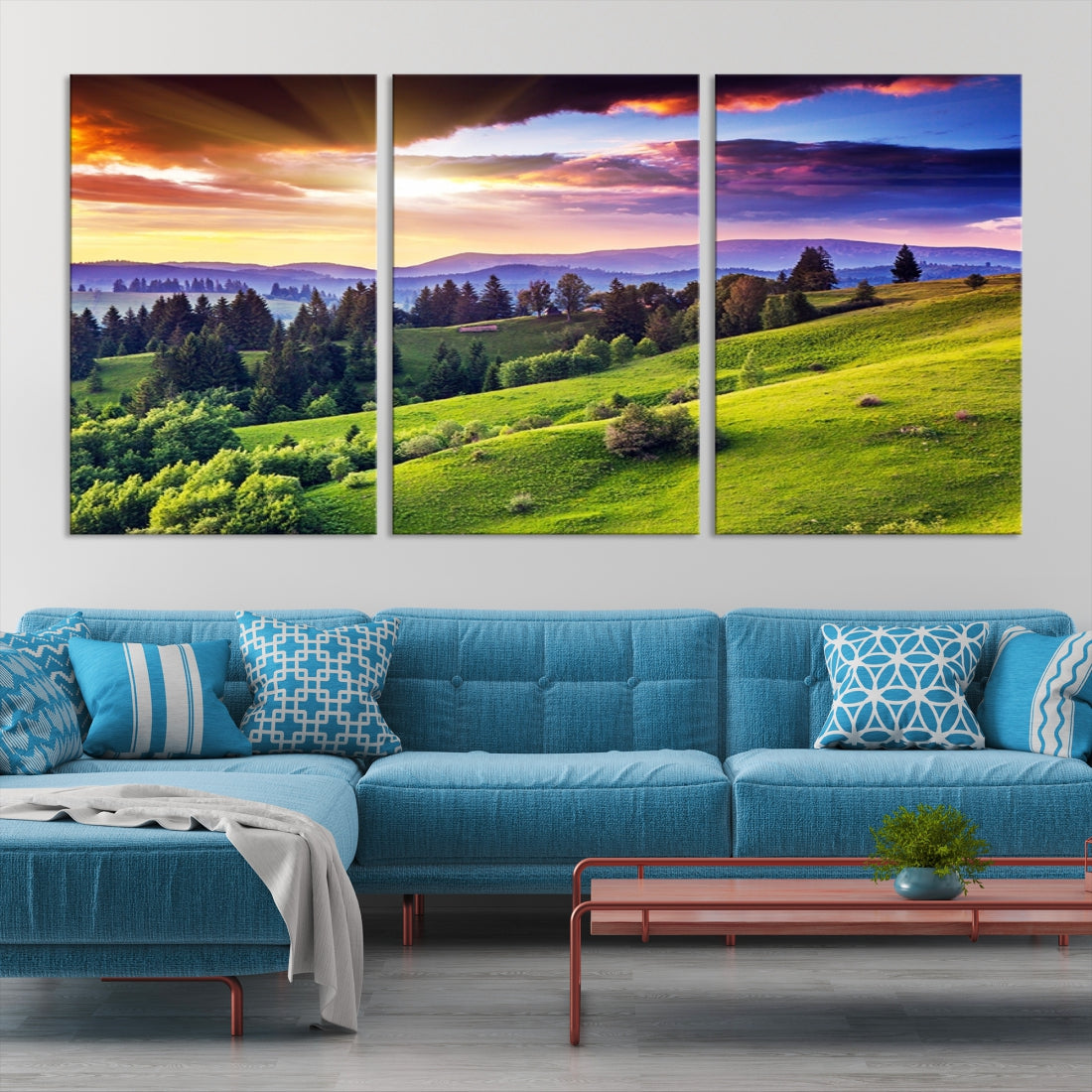 Large Wall Art Sparse Forest on Mountain at Sunset Landscape Canvas Print