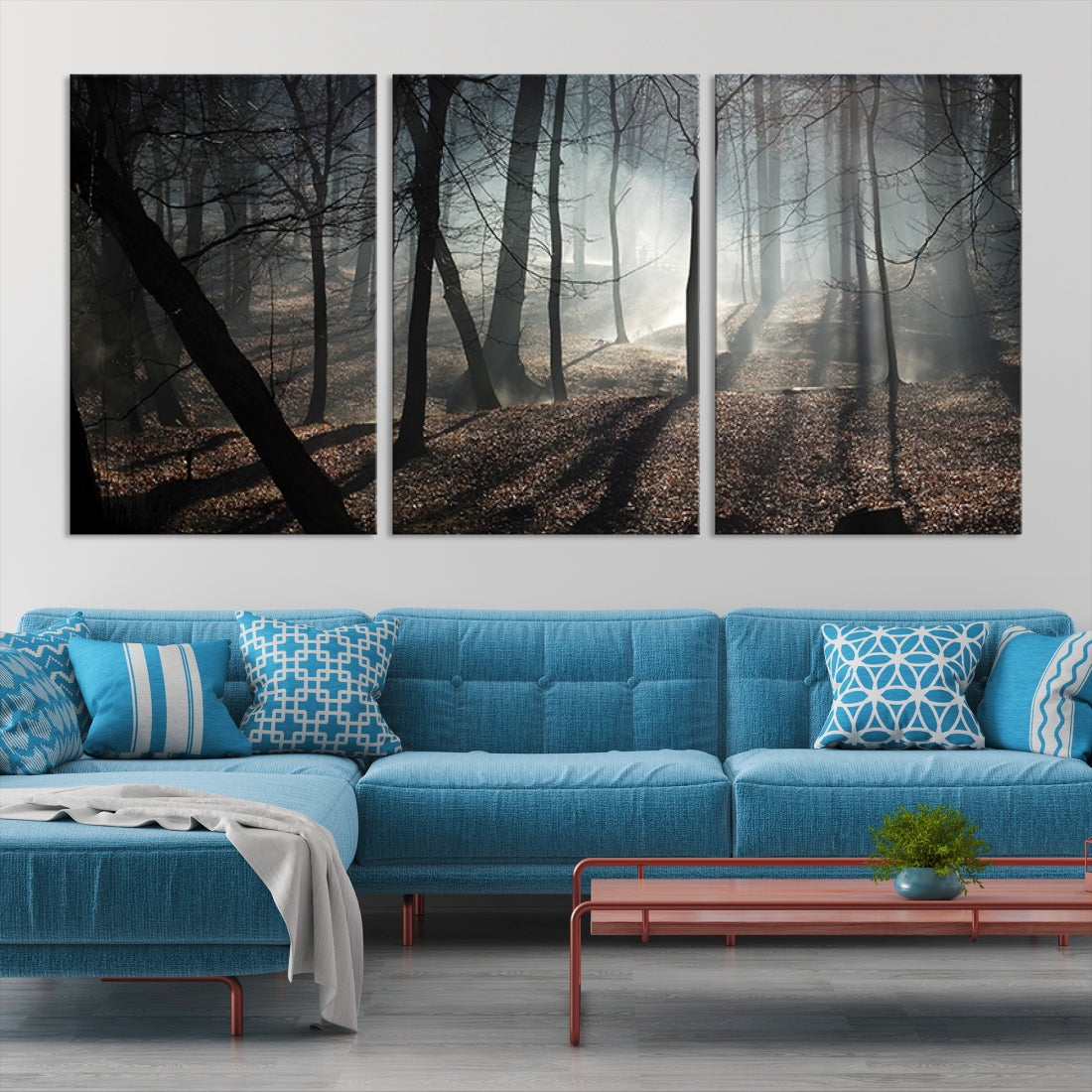 Large Wall Art Fascinating Foggy and Dark Forest Canvas Print