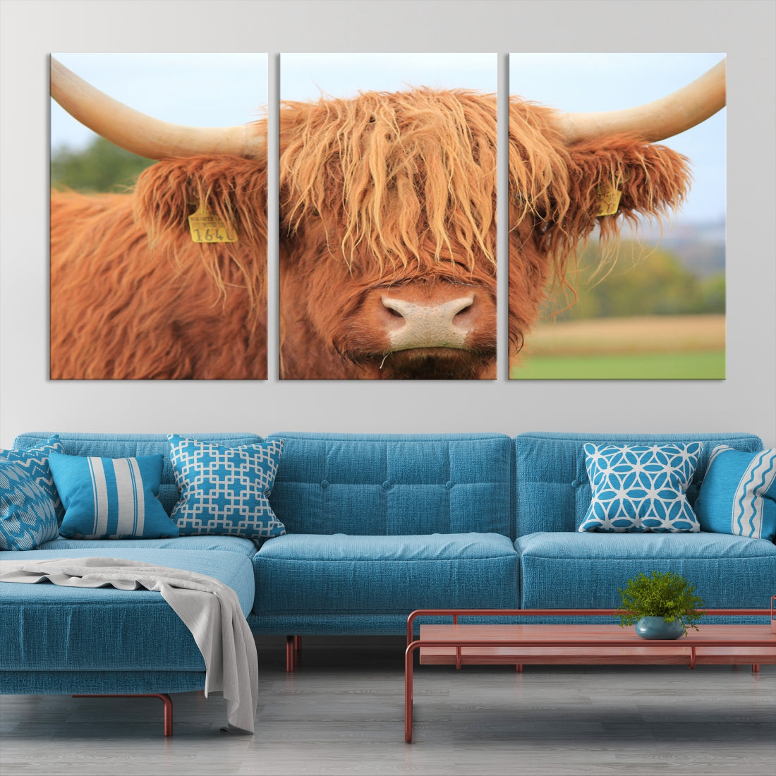 Highland Cow Close-up Canvas Wall Art Print Multi Panel Extra Large Canvas Set Framed Ready to Hang Artwork