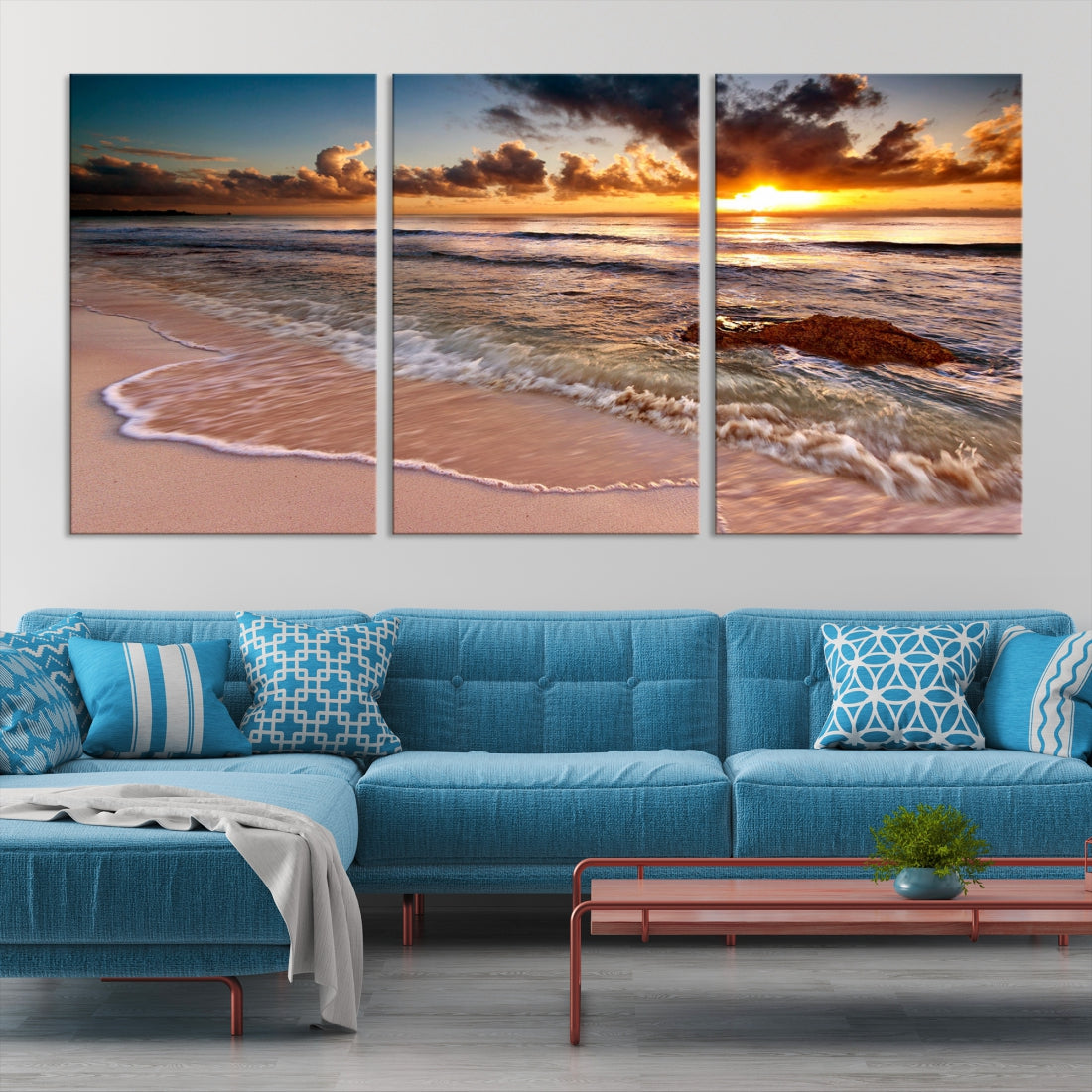 Breathtaking Sunset and Calm Beach Waves Canvas Wall Art Print