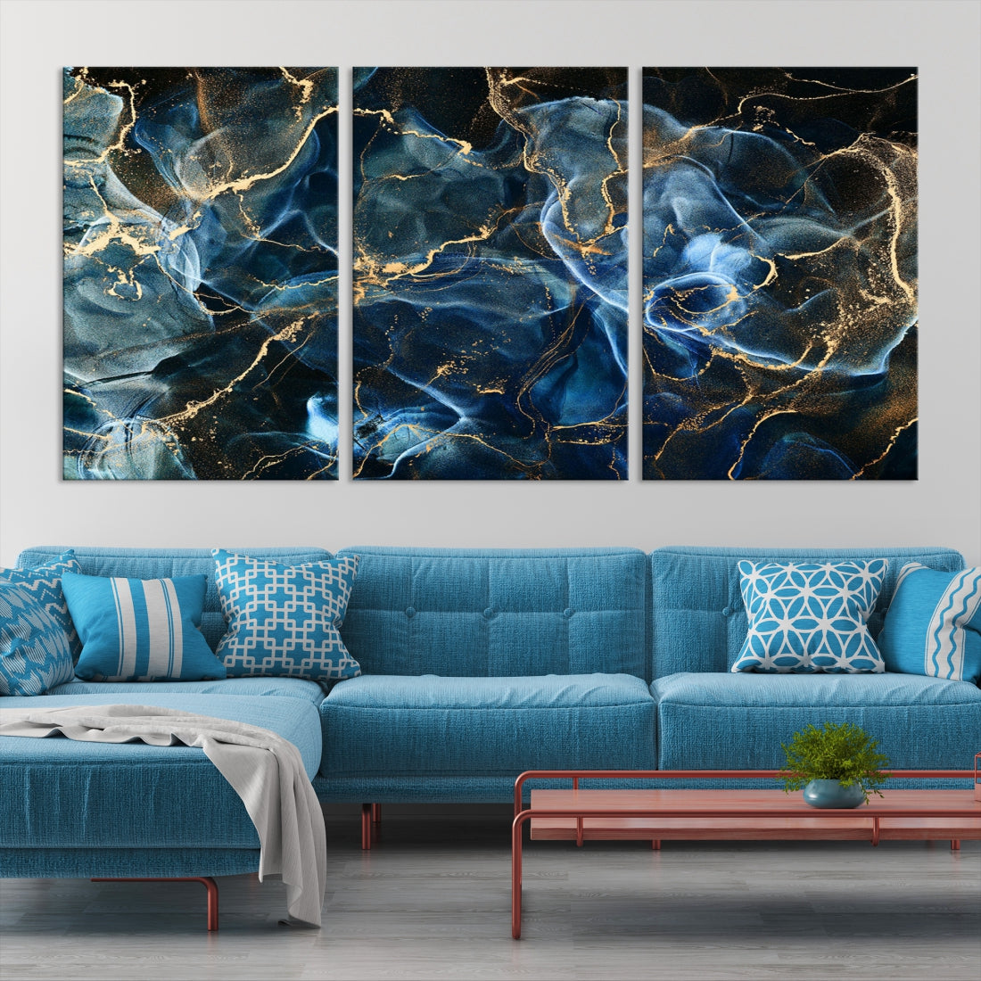 Navy Blue and Smokey Space Abstract Canvas Wall Art Giclee Print