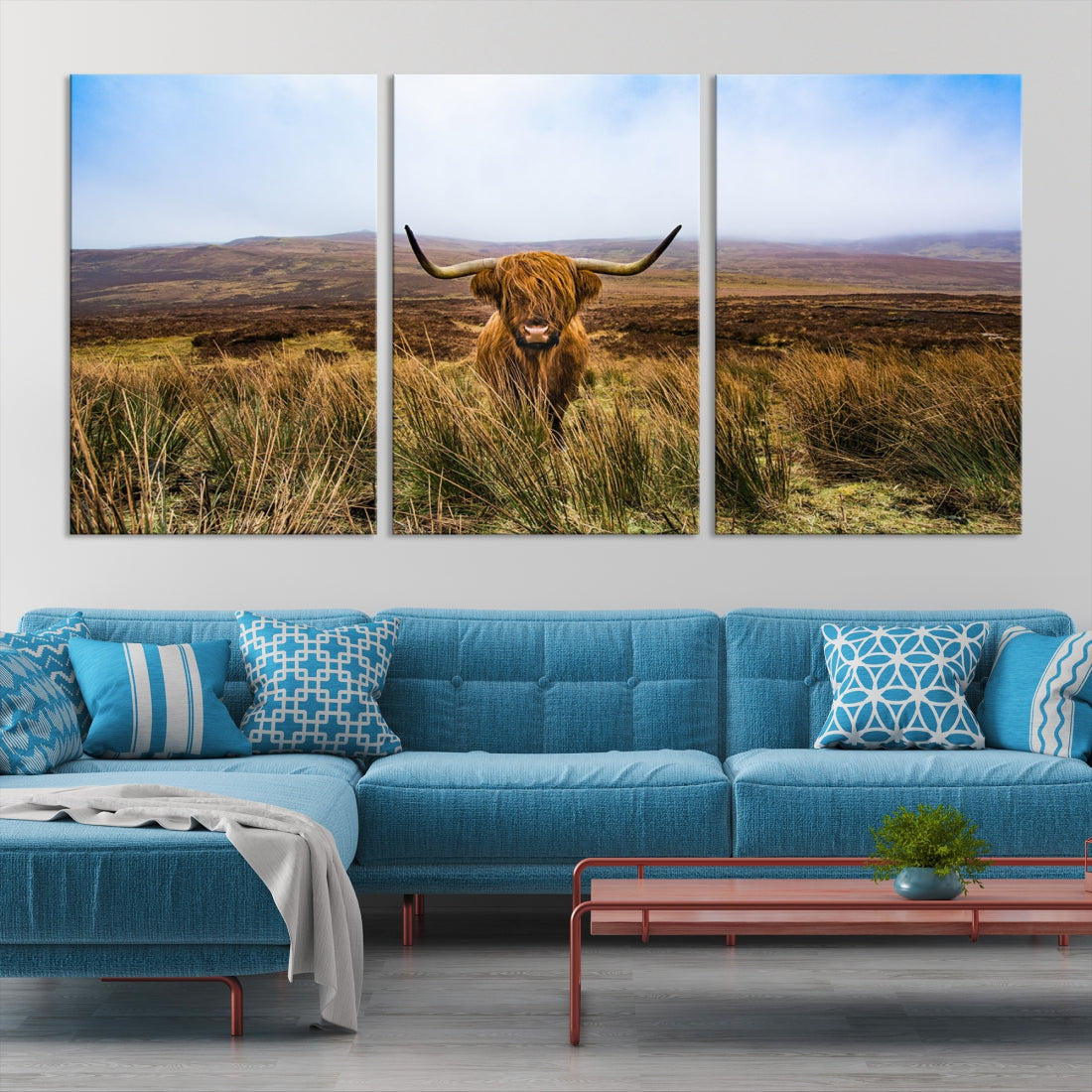 Highland Cow with Beautiful Landscape Canvas Wall Art Print Large Animal Art Print Farmhouse Ranch Farm Decor Cute Animals Cow Print Framed Ready to Hang Original Canvas Artwork