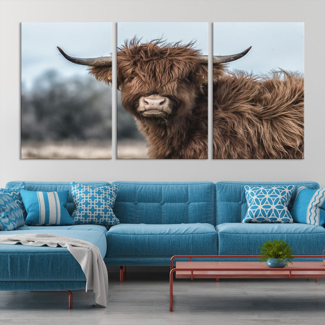 Fluffy Highland Cow Photograph Large Wall Art Canvas Print Cute Animals Picture Wall Decor Artwork for Living Room Farmhouse Printable Art Housewarming Gift Modern Home Art Decor