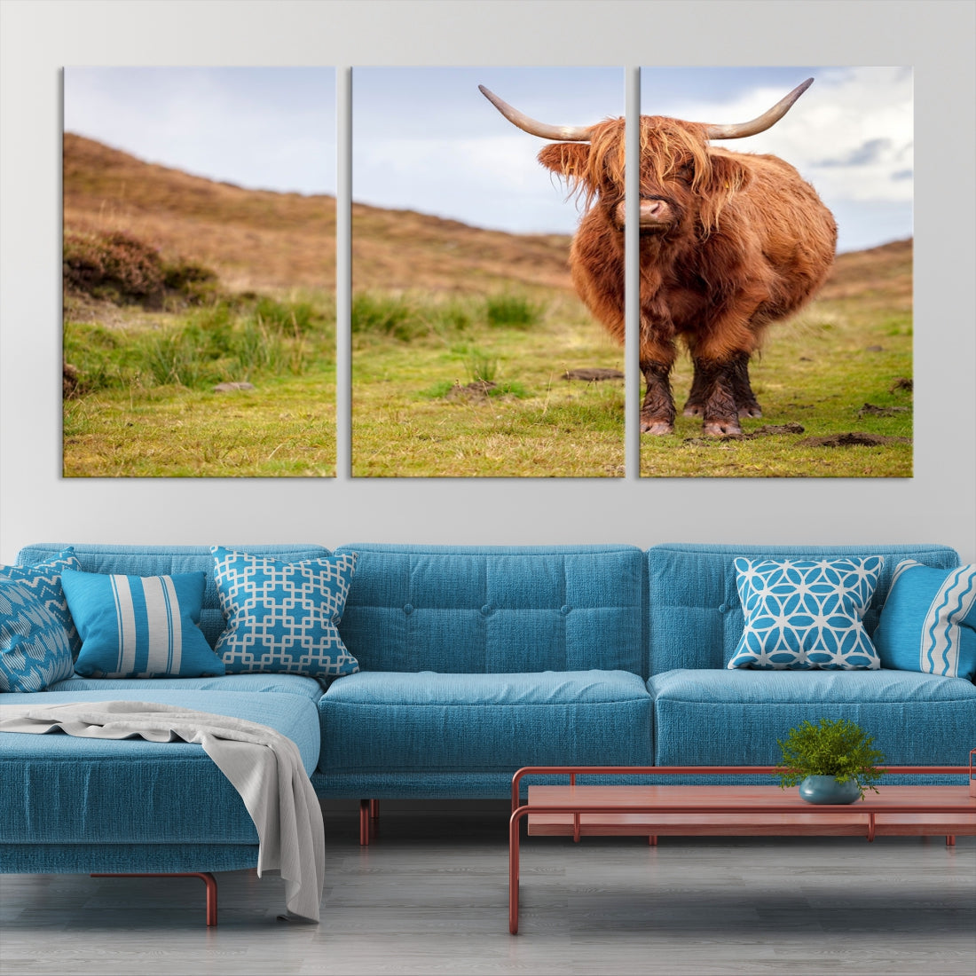 Highland Cow Large Animal Canvas Wall Art Texas Cow Canvas Art Cattle Photograph Art Canvas Picture Animal Art Print Home Decor Farmhouse Art Multi Panel Framed Wall Art Canvas Print