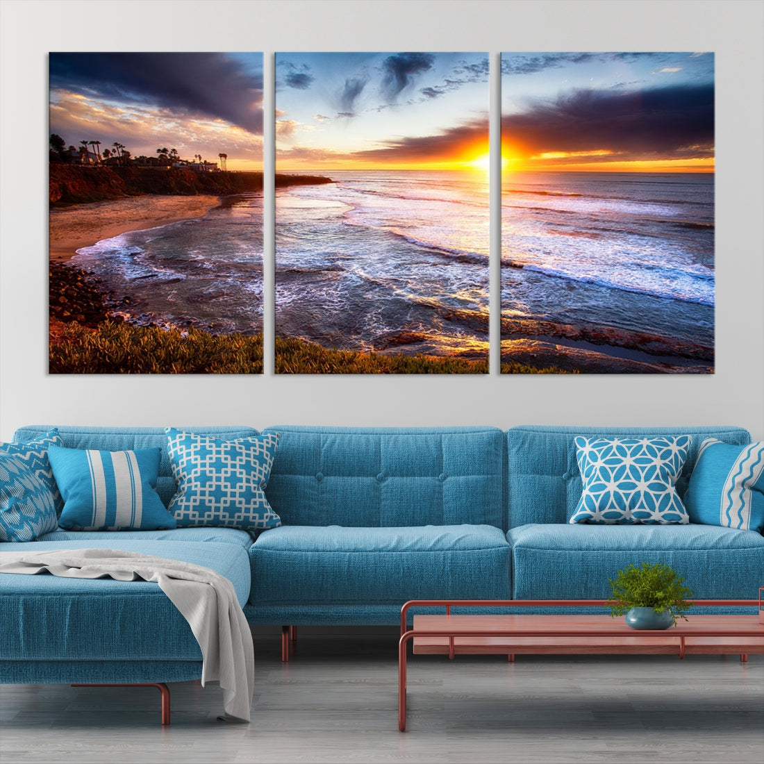 Ocean Beach Canvas Wall Art Beach Canvas, Coastal Sunset Tropical Island Beach Sunset Artwork Print