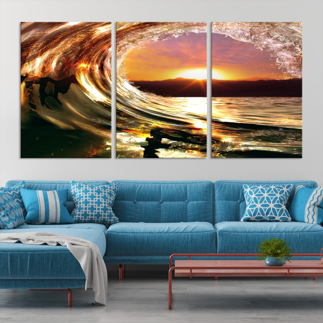 Ocean Waves Crash Under Radiant Sun Wall Art Canvas Print