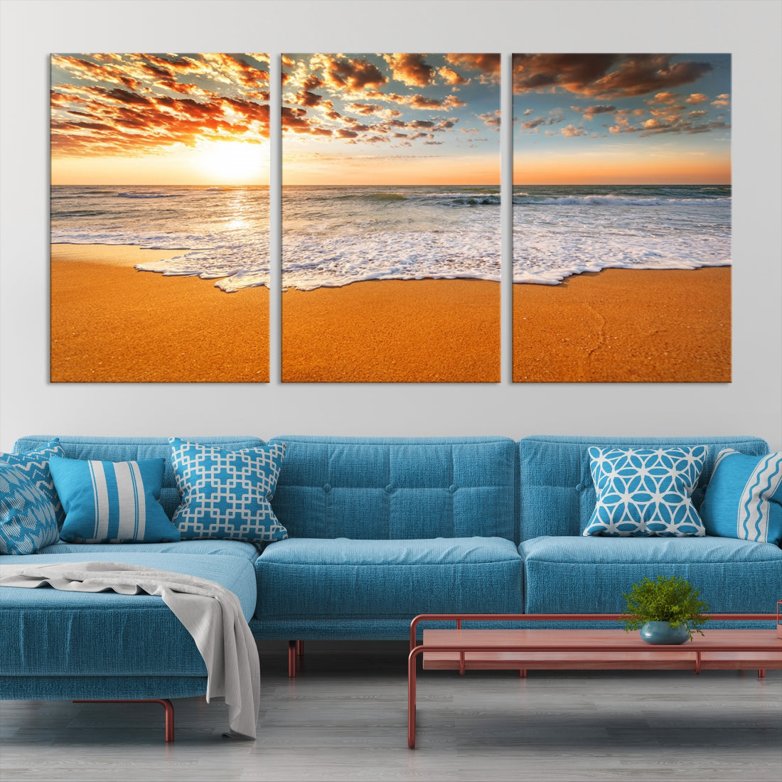 Breathtakingly Beautiful Ocean Sunset on Sandy Beach Extra Large Wall Art Canvas Print