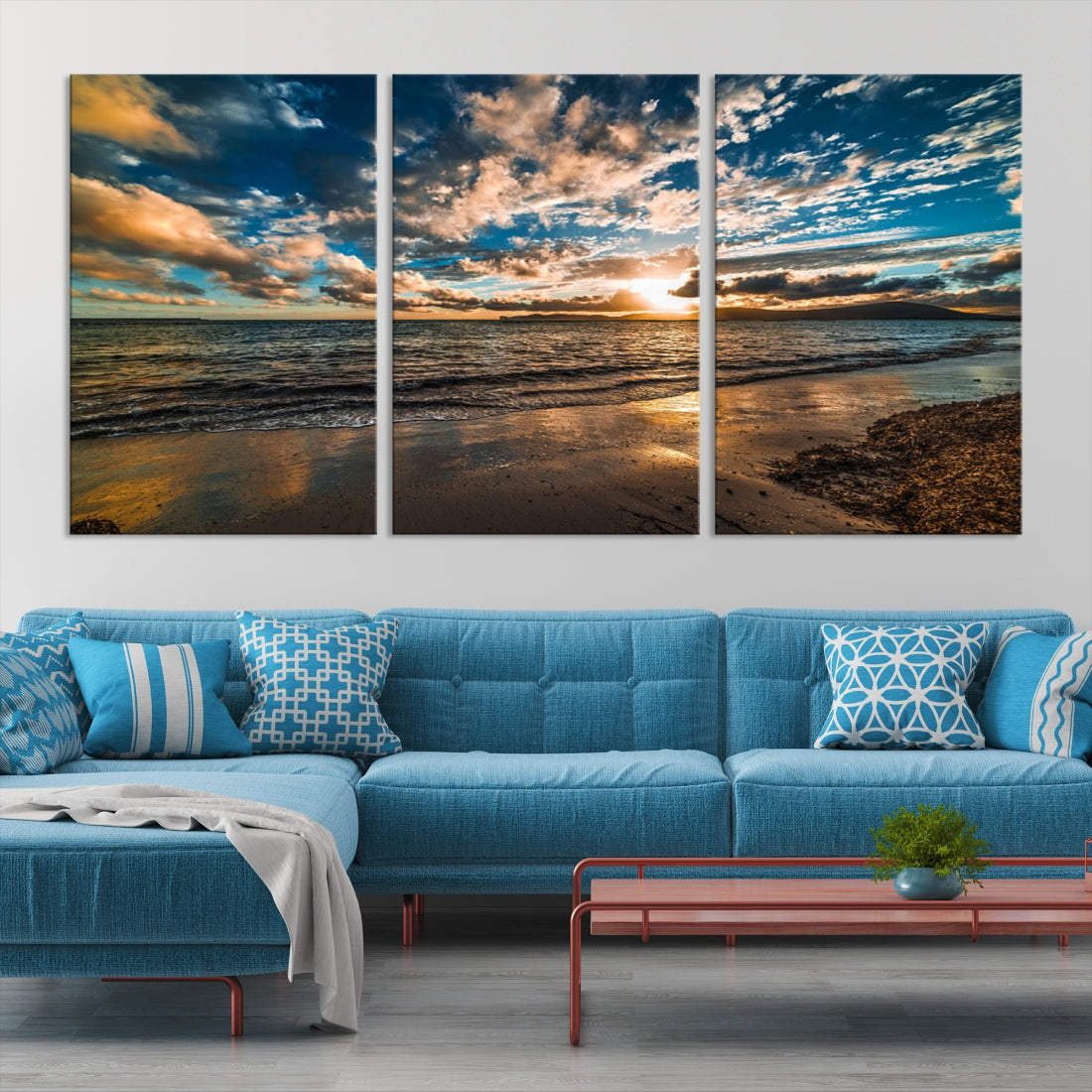 Ocean Beach Wall Art Canvas Print Sunset Artwork Print Coastal Wall Art