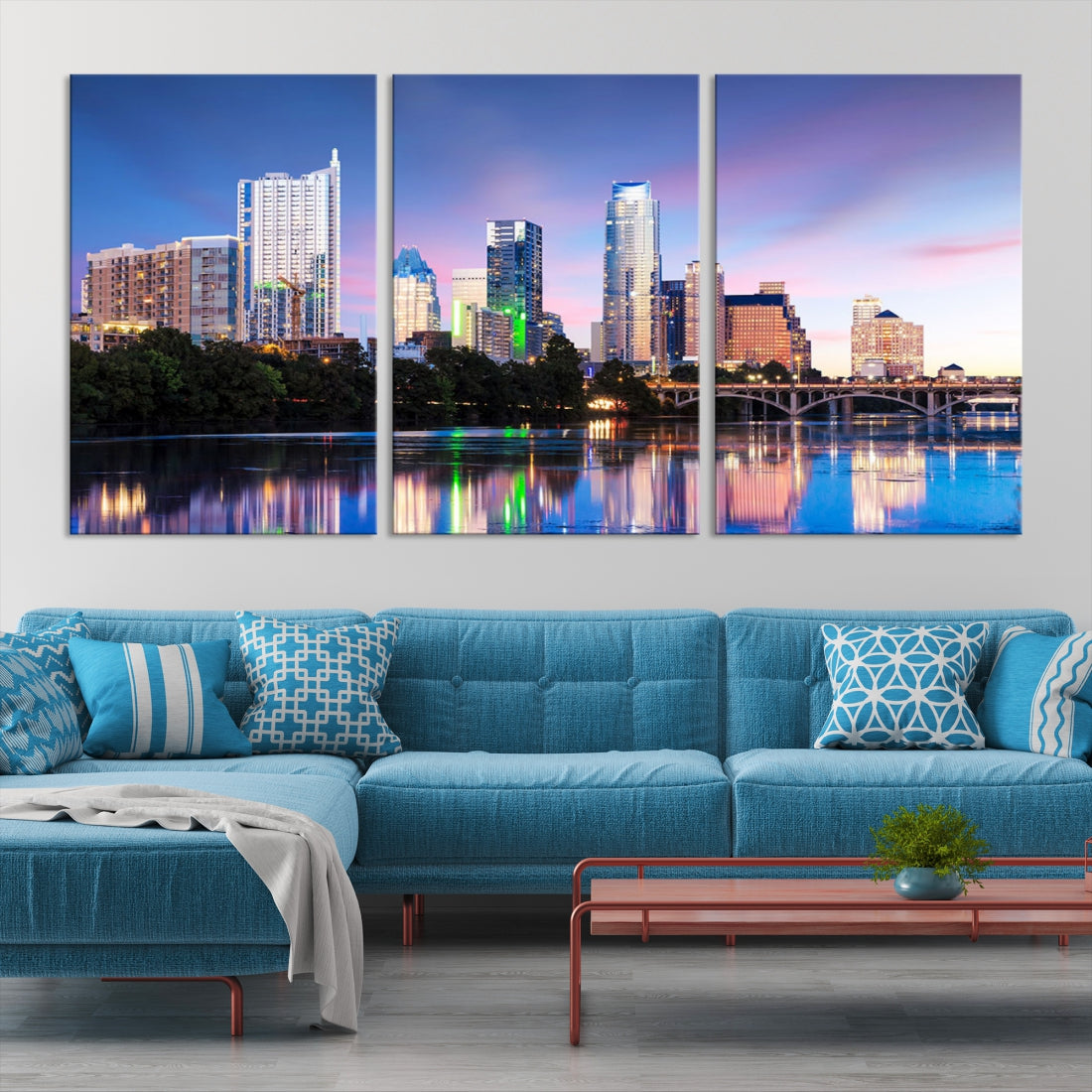 Extra Large Austin City Canvas Print Purple Dusk Skyline Wall Art