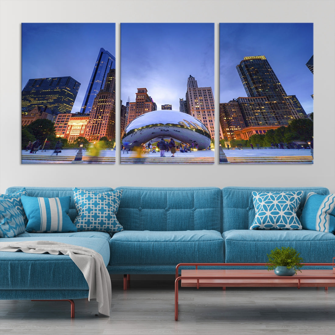 Chicago Night Skyline Wall Art Downtown Cityscape Canvas Picture Print Framed