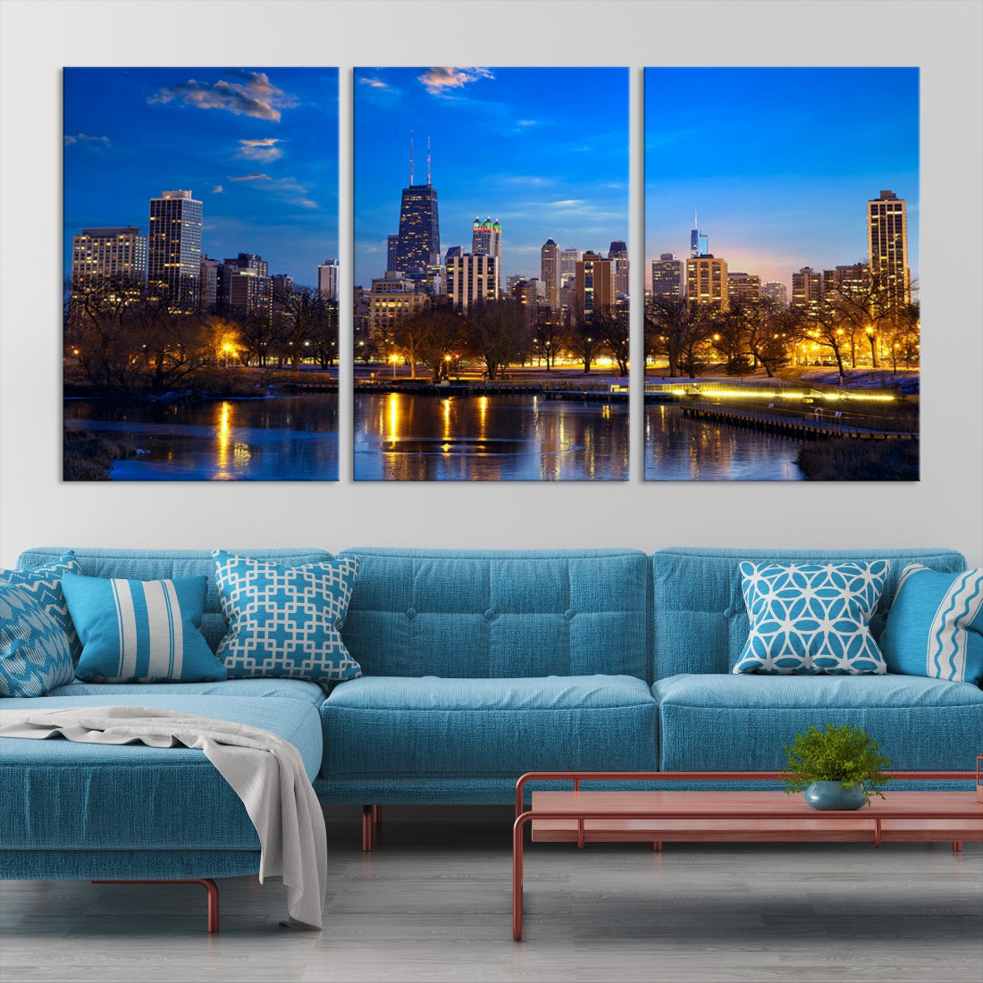 Large Chicago Skyline Wall Art Night Cityscape Canvas Print Home Decor