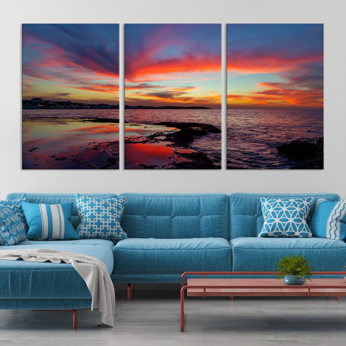 Fascinating Sunset over Horizon Beach Wall Art Canvas Print Large Wall Decor