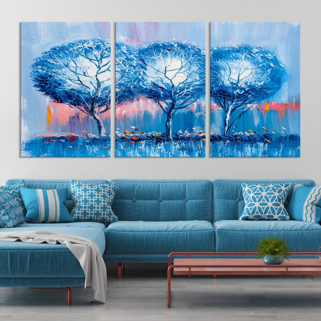 Abstract Blue Trees Oil Painting Printed on Canvas Wall Art Modern Wall Decor