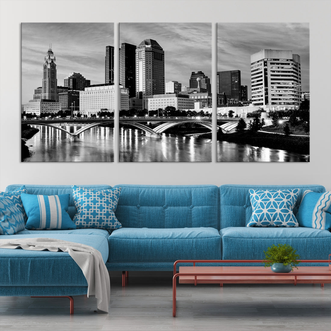 Black and White Columbus City Wall Art Skyline Cityscape Canvas Print